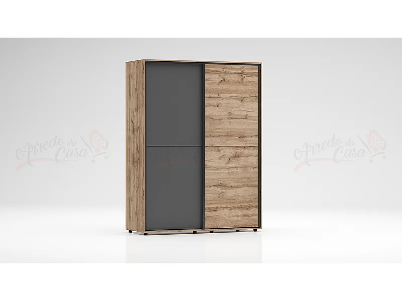 Armadio con due ante scorrevoli design contemporaneo per camera da letto 150x200 rovere e antracite AG4