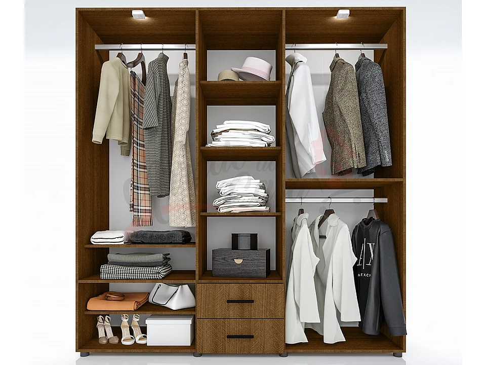 Armadio con tre ante battenti e due cassetti effetto legno moderno 190x202 noce e grigio grafite AI11