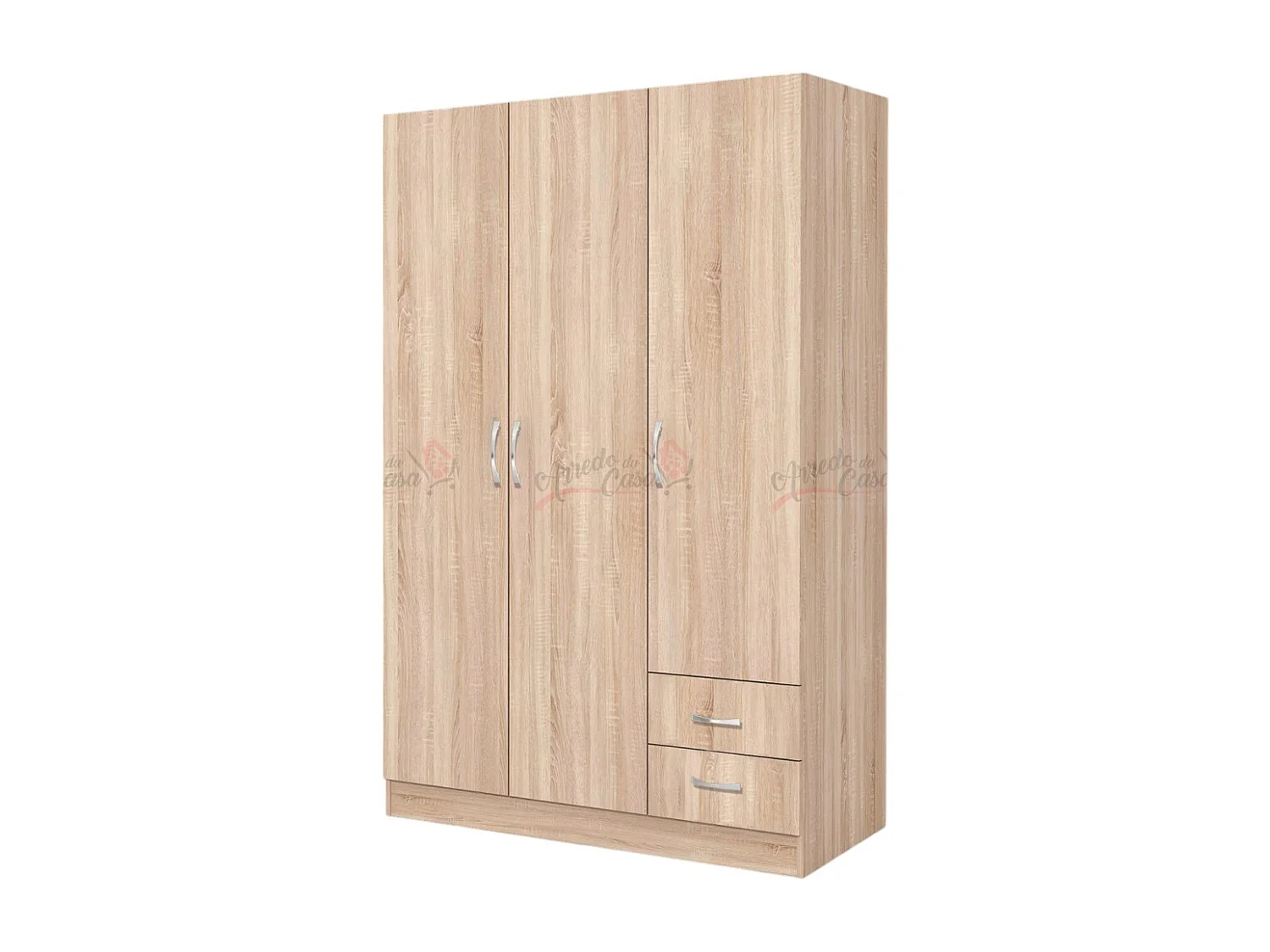 Armadio a tre ante battenti stile classico con due cassetti effetto legno 120x181 rovere sonoma AG2