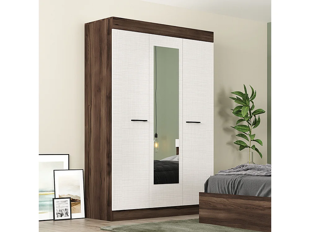 Armadio moderno a 3 ante battenti soft-closing wengè e lino bianco AG13