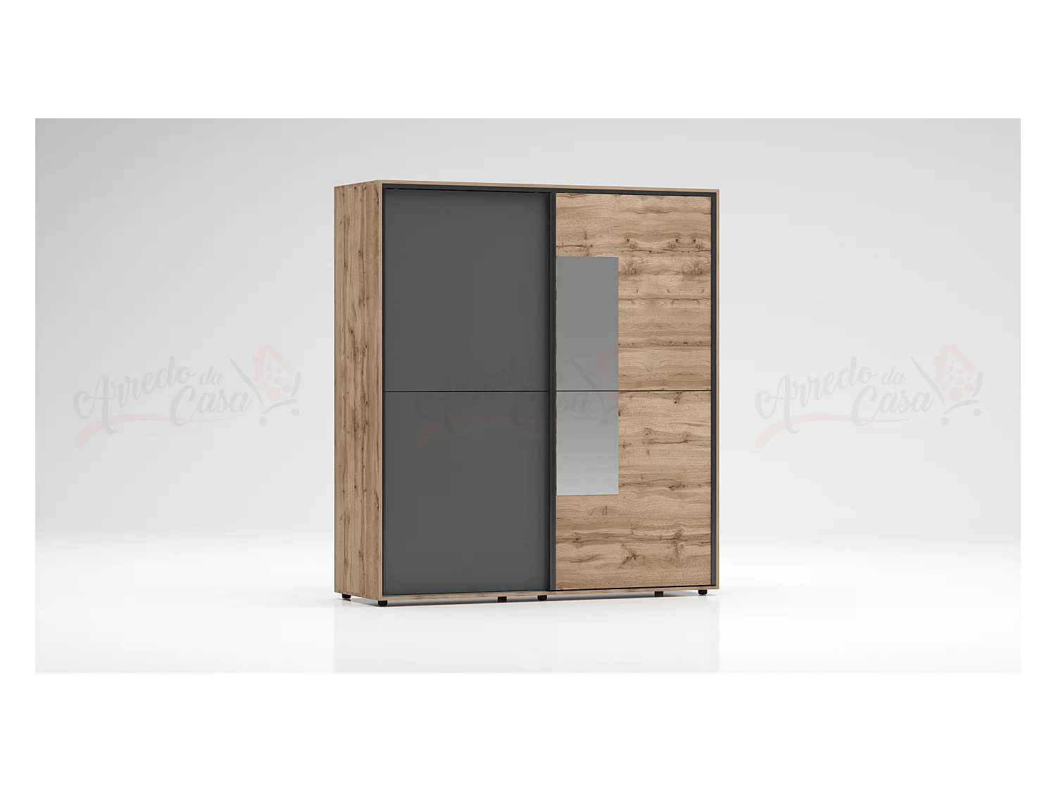 Armadio a 2 ante scorrevoli moderno180x200x59 cm rovere/antracite AG45