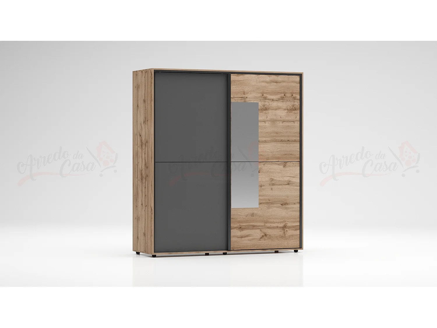 Armadio a 2 ante scorrevoli moderno180x200x59 cm rovere/antracite AG45