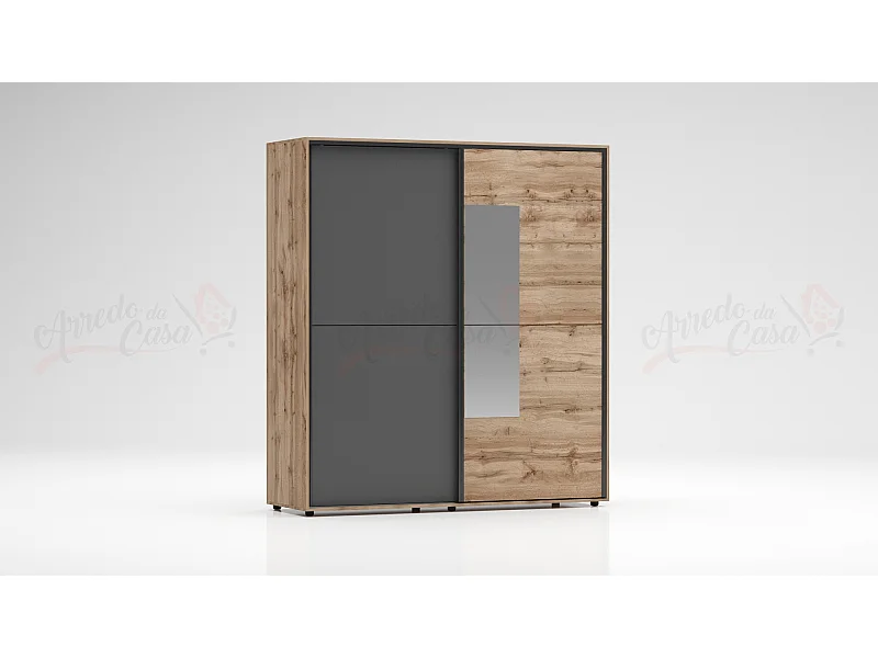 Armadio a 2 ante scorrevoli moderno180x200x59 cm rovere/antracite AG45