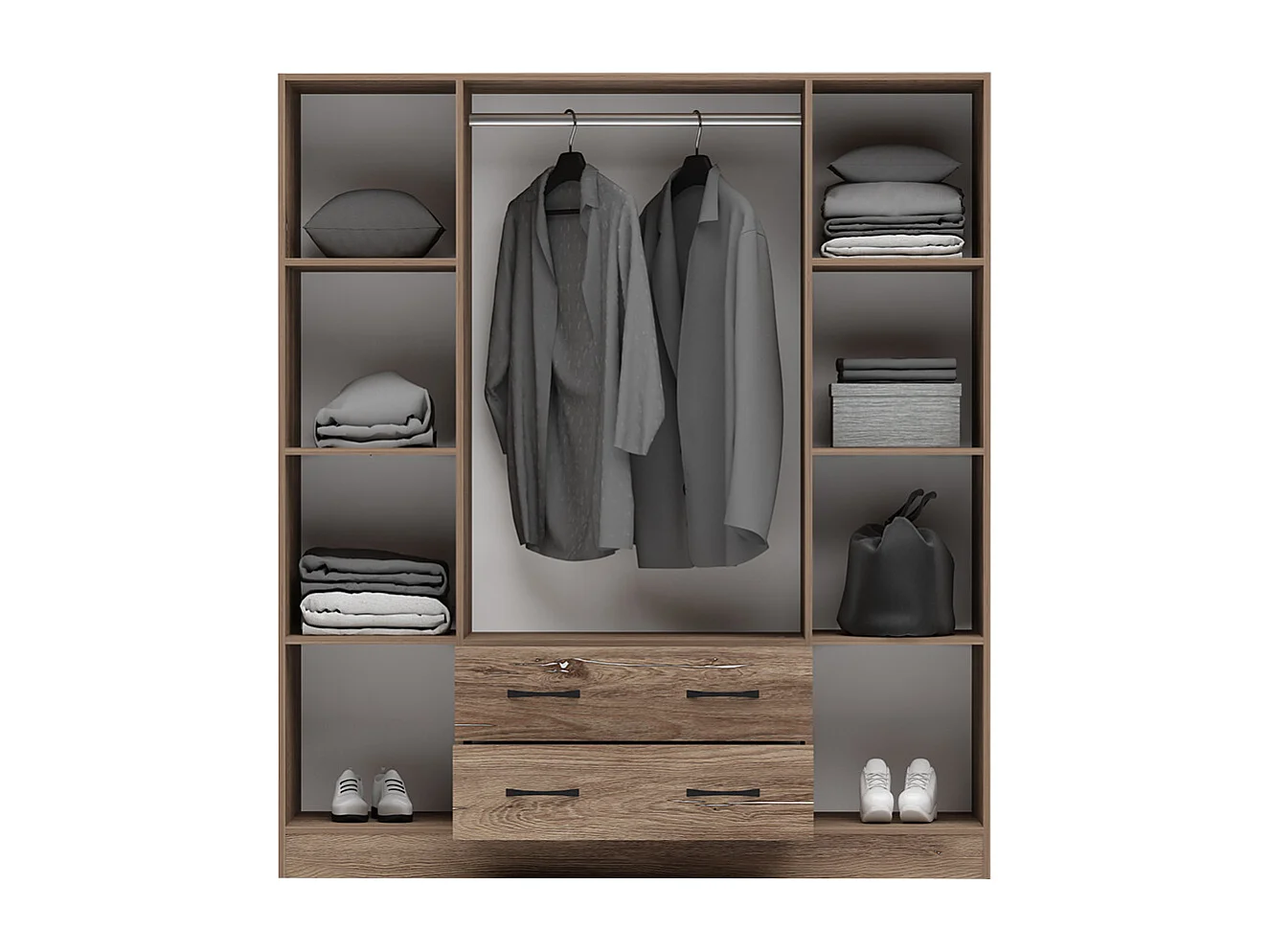 Armadio 4 ante battenti e 2 cassetti 160x181x52 cm marrone AG49