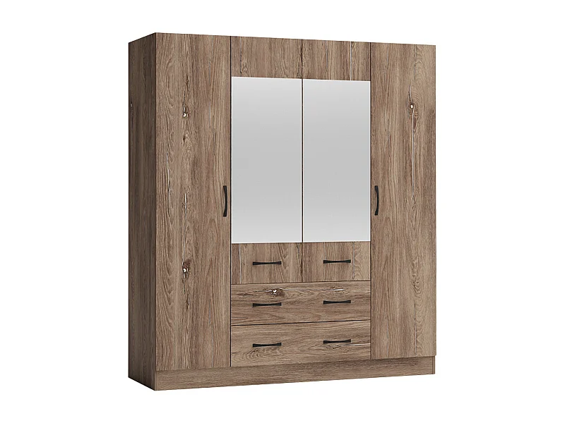 Armadio 4 ante battenti e 2 cassetti 160x181x52 cm marrone AG49