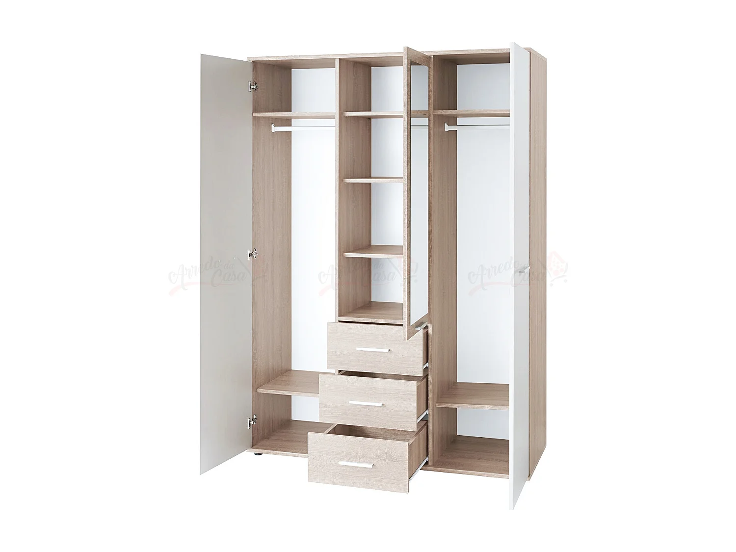 Armadio a colonna con anta battente con cassetto e luci LED da camera 40x200 quercia e bianco lucido ACP3