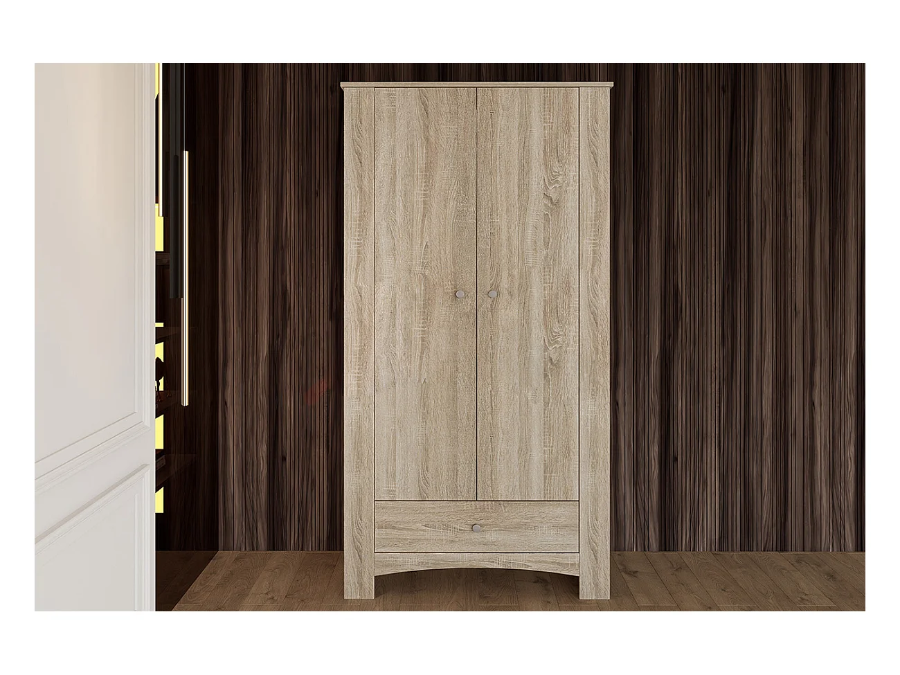 Armadio con due ante battenti effetto legno design classico 90x181 rovere scuro AI1015