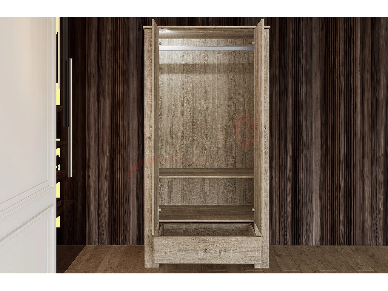 Armadio con due ante battenti effetto legno design classico 90x181 rovere scuro AI1015