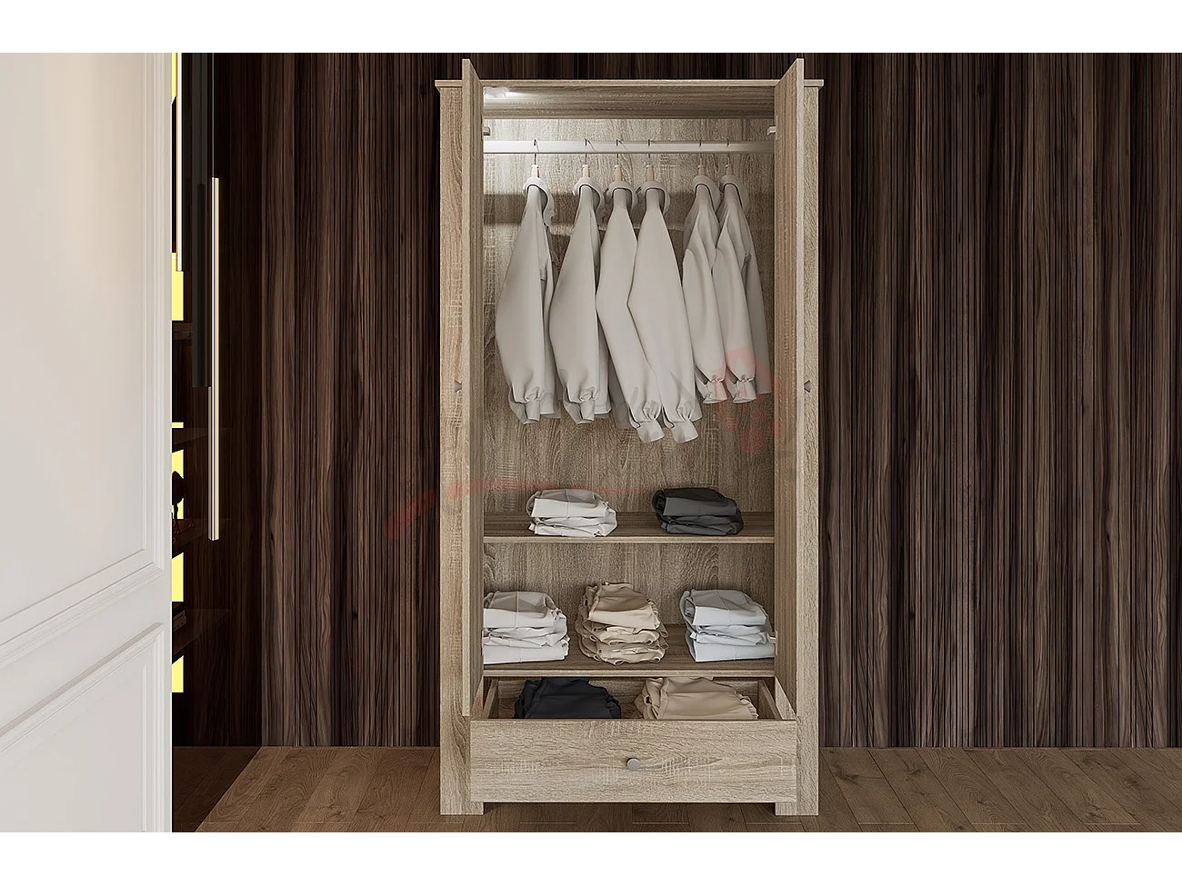 Armadio con due ante battenti effetto legno design classico 90x181 rovere scuro AI1015