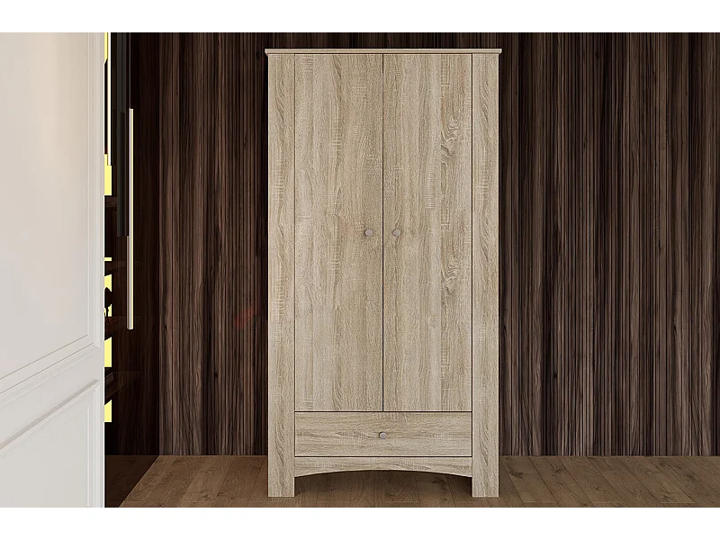 Armadio con due ante battenti effetto legno design classico 90x181 rovere scuro AI1015