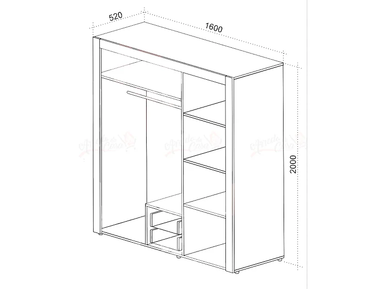 Armadio con anta battente design moderno con due cassetti 160x200 rovere scuro e bianco lucido AU41