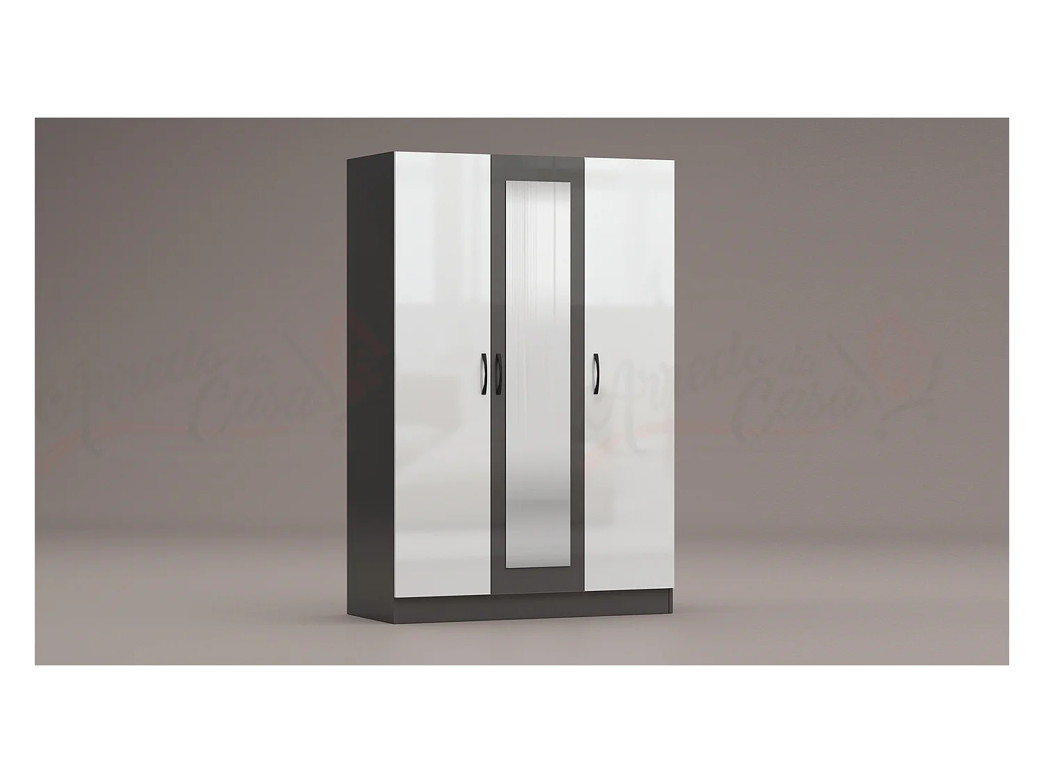 Armadio a tre ante battenti con specchio design moderno 120x181 bianco e grigio lucido AG3