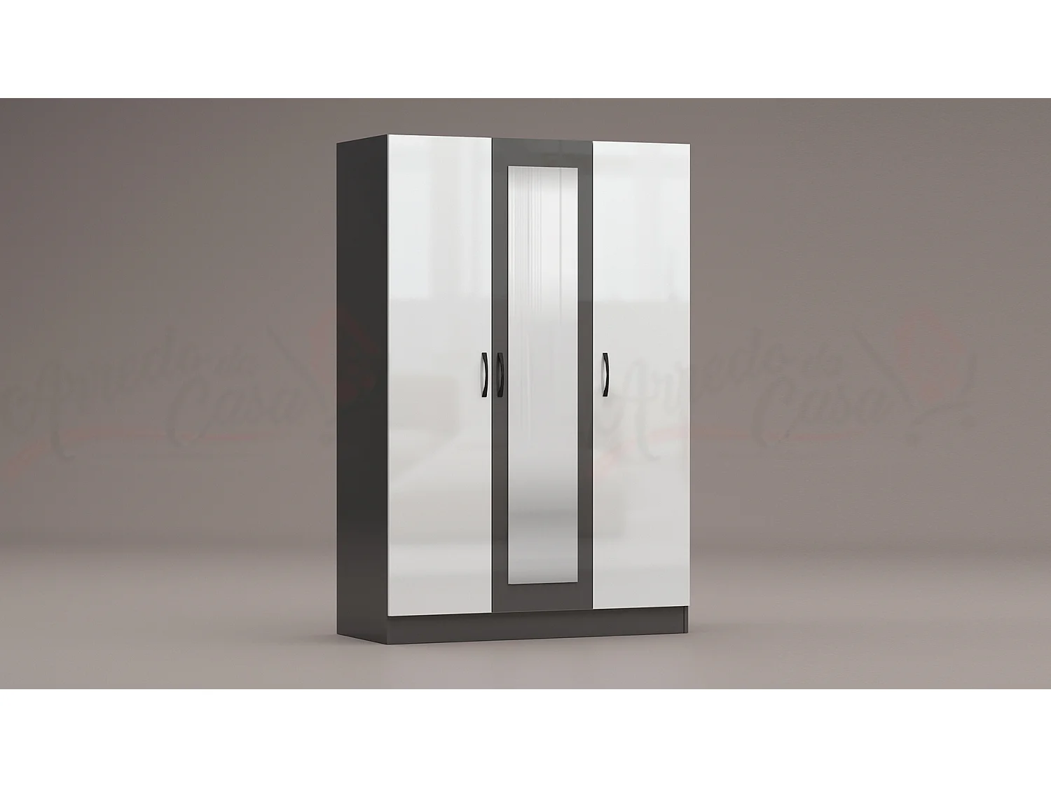 Armadio a tre ante battenti con specchio design moderno 120x181 bianco e grigio lucido AG3