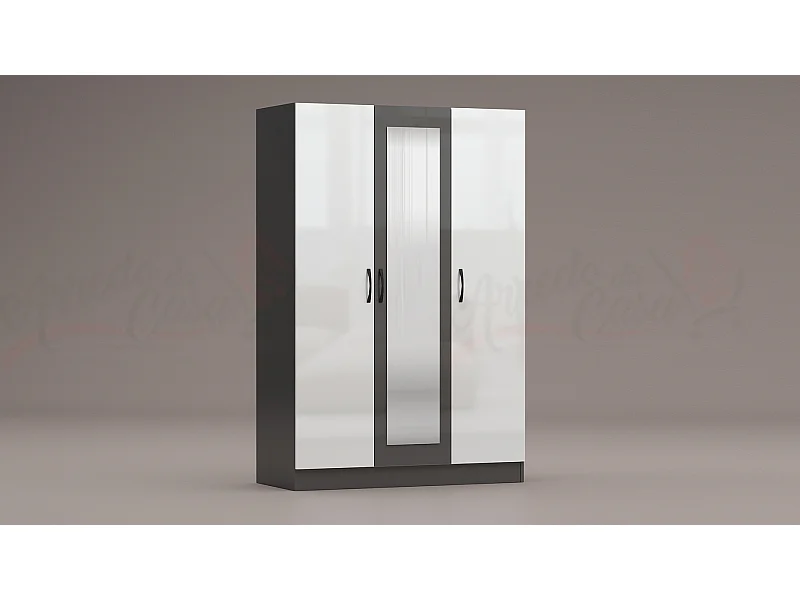 Armadio a tre ante battenti con specchio design moderno 120x181 bianco e grigio lucido AG3