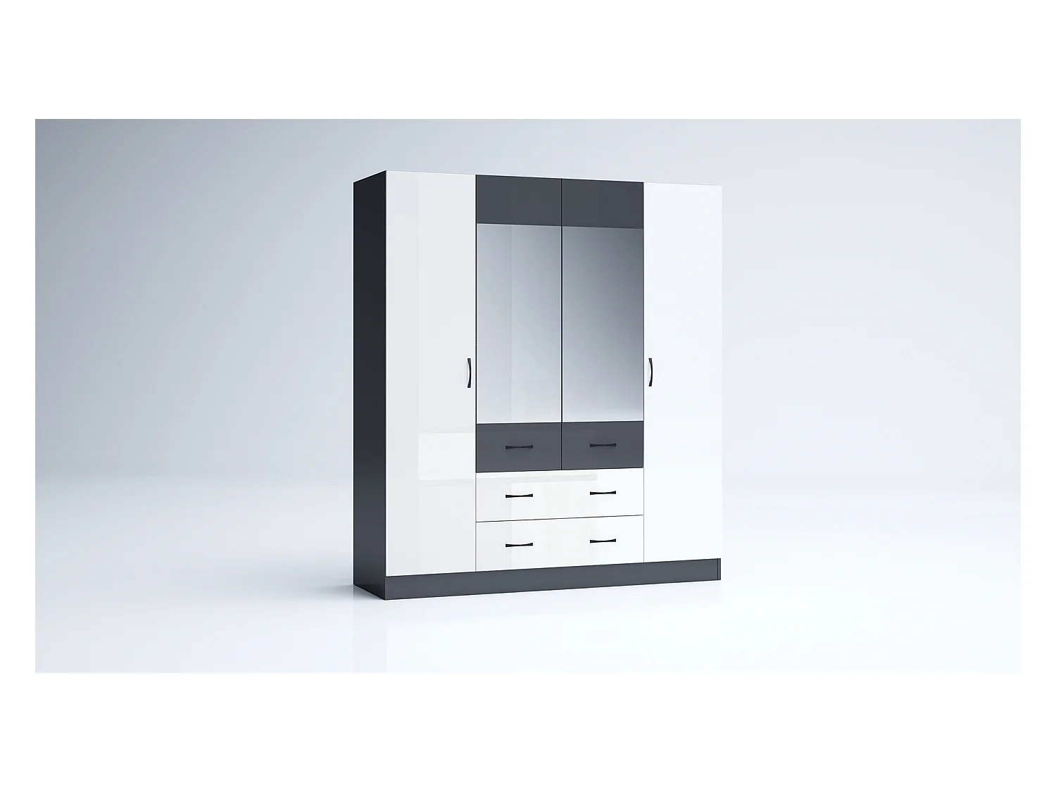 Armadio 4 ante battenti e 2 cassetti 160x181x52 cm bianco lucido/antracite AG49