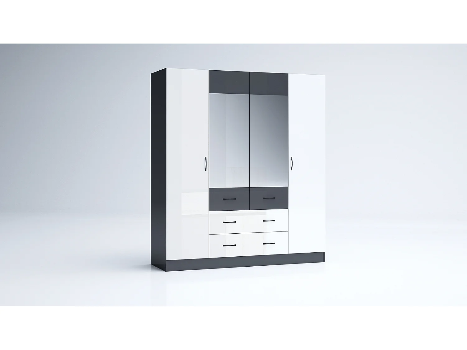 Armadio 4 ante battenti e 2 cassetti 160x181x52 cm bianco lucido/antracite AG49