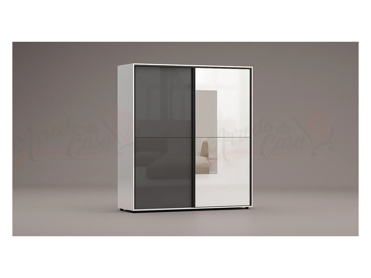 Armadio a 2 ante scorrevoli moderno180x200x59 cm bianco lucido/antracite AG45