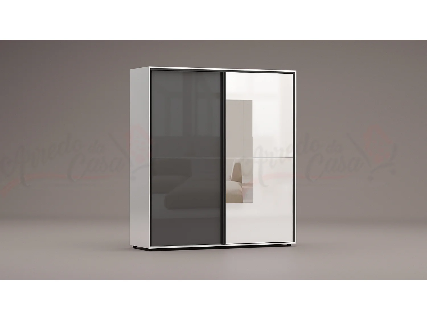 Armadio a 2 ante scorrevoli moderno180x200x59 cm bianco lucido/antracite AG45