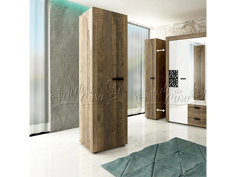Armadio con anta battente a colonna effetto legno 40x200 rovere scuro AU39