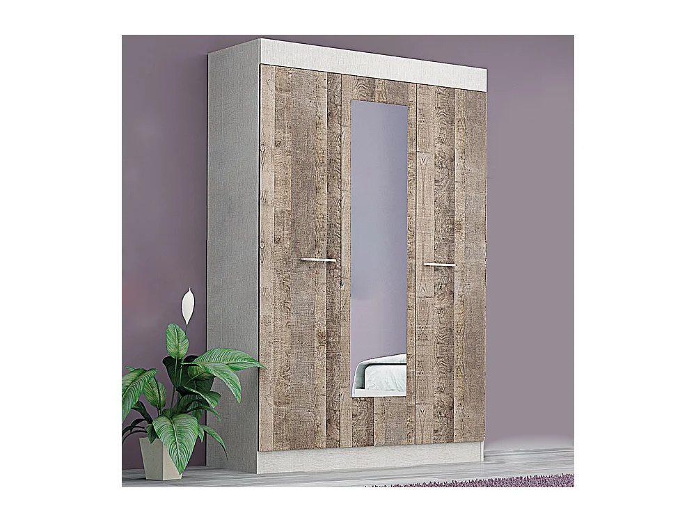 Armadio moderno a 3 ante battenti soft-closing color noce scuro e lino AG13
