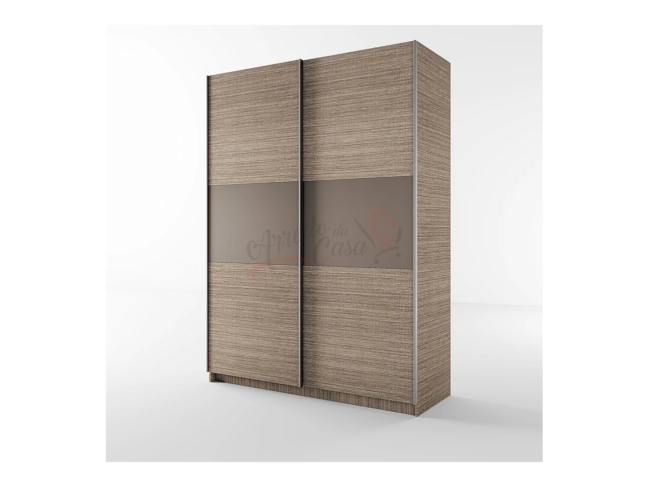 Armadio con due ante scorrevoli effetto legno design semplice 150x207 beige scuro e lino AI13