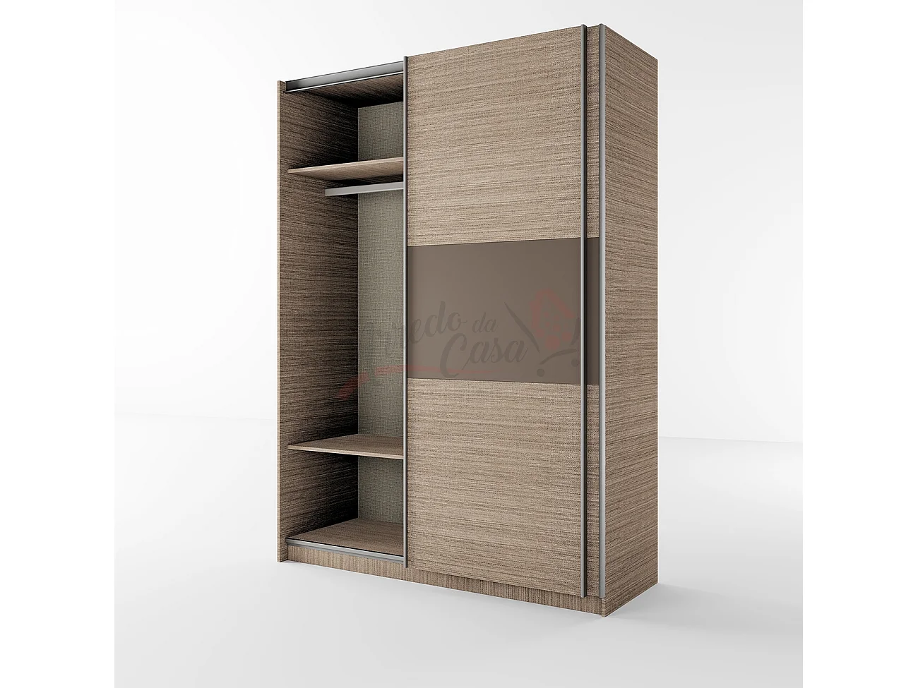Armadio con due ante scorrevoli effetto legno design semplice 150x207 beige scuro e lino AI13