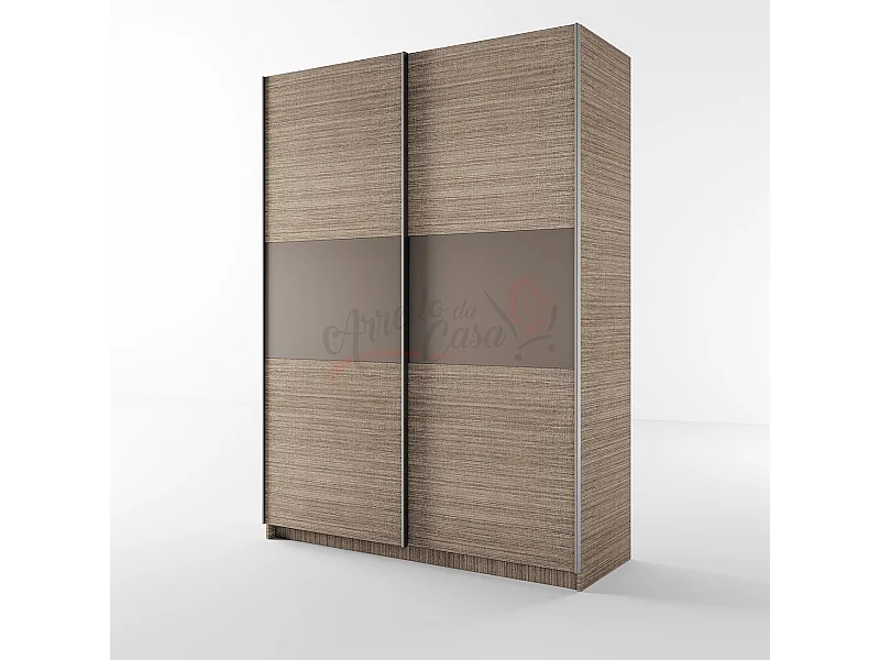 Armadio con due ante scorrevoli effetto legno design semplice 150x207 beige scuro e lino AI13