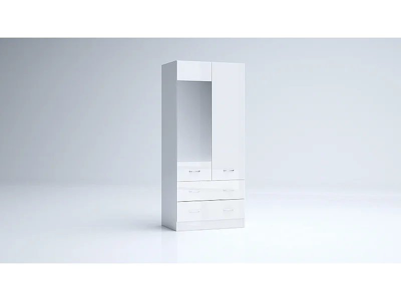 Armadio 2 ante battenti e 2 cassetti moderno 80x181x52 cm bianco lucido AG50