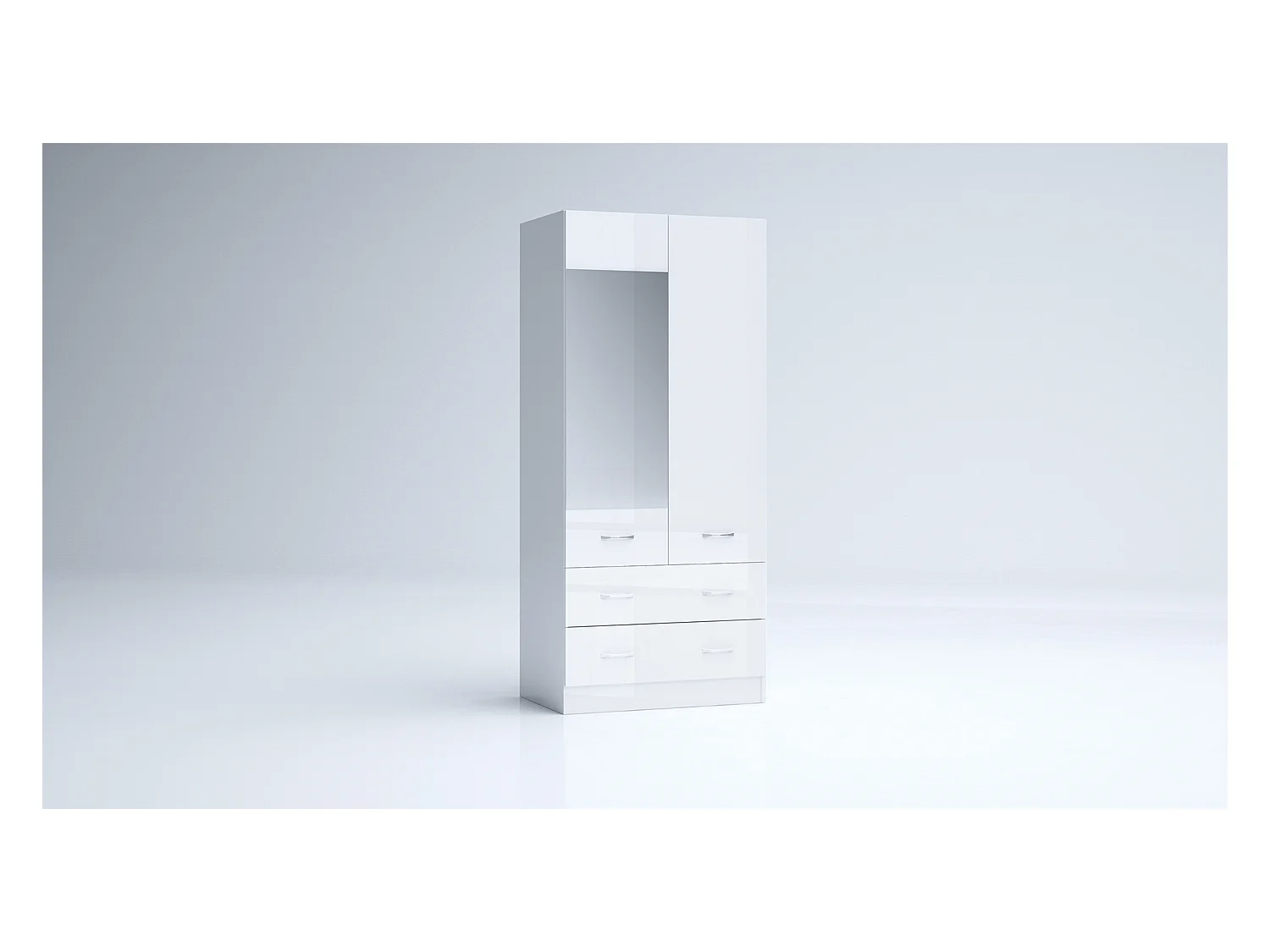 Armadio 2 ante battenti e 2 cassetti moderno 80x181x52 cm bianco lucido AG50