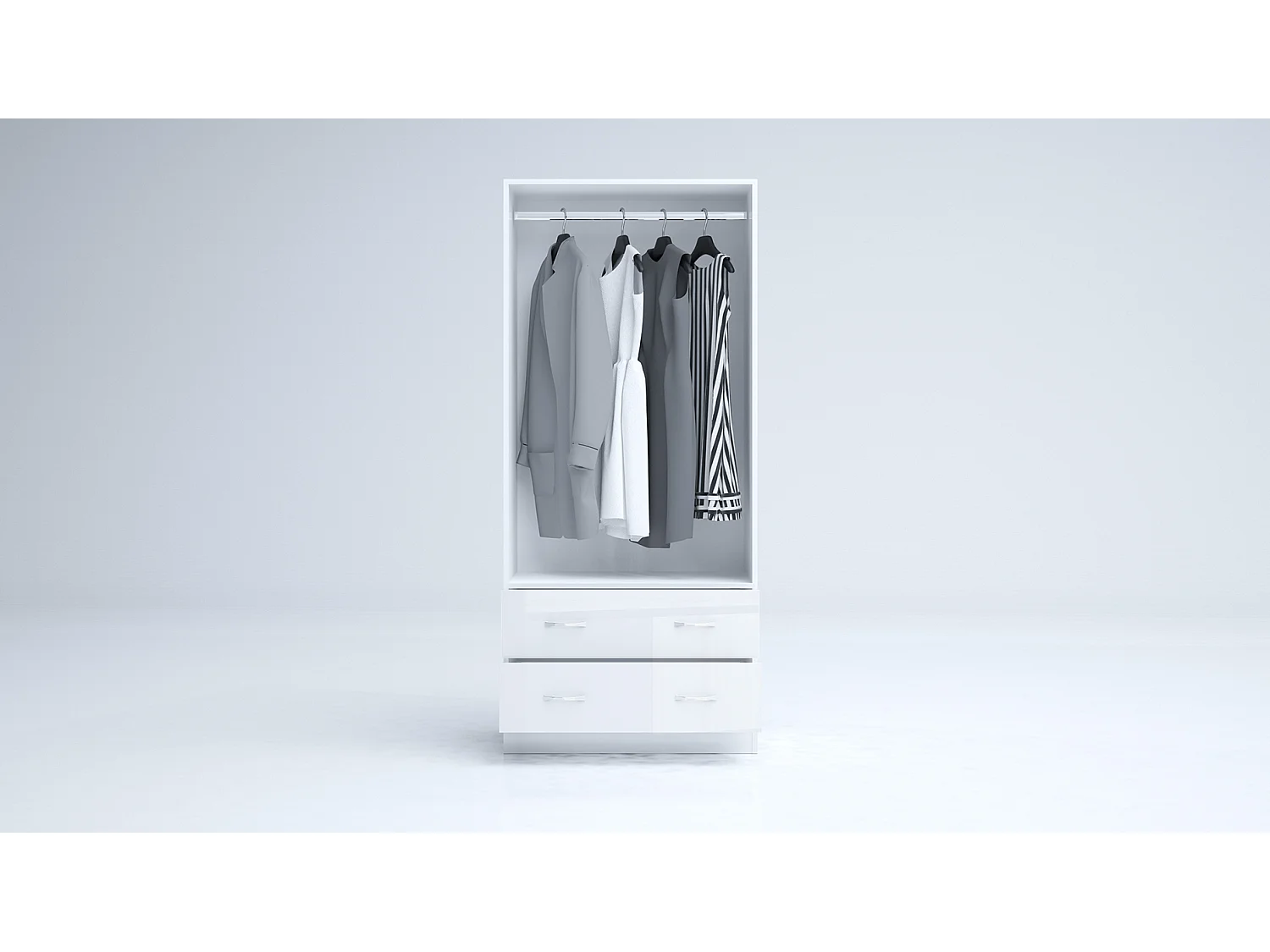 Armadio 2 ante battenti e 2 cassetti moderno 80x181x52 cm bianco lucido AG50