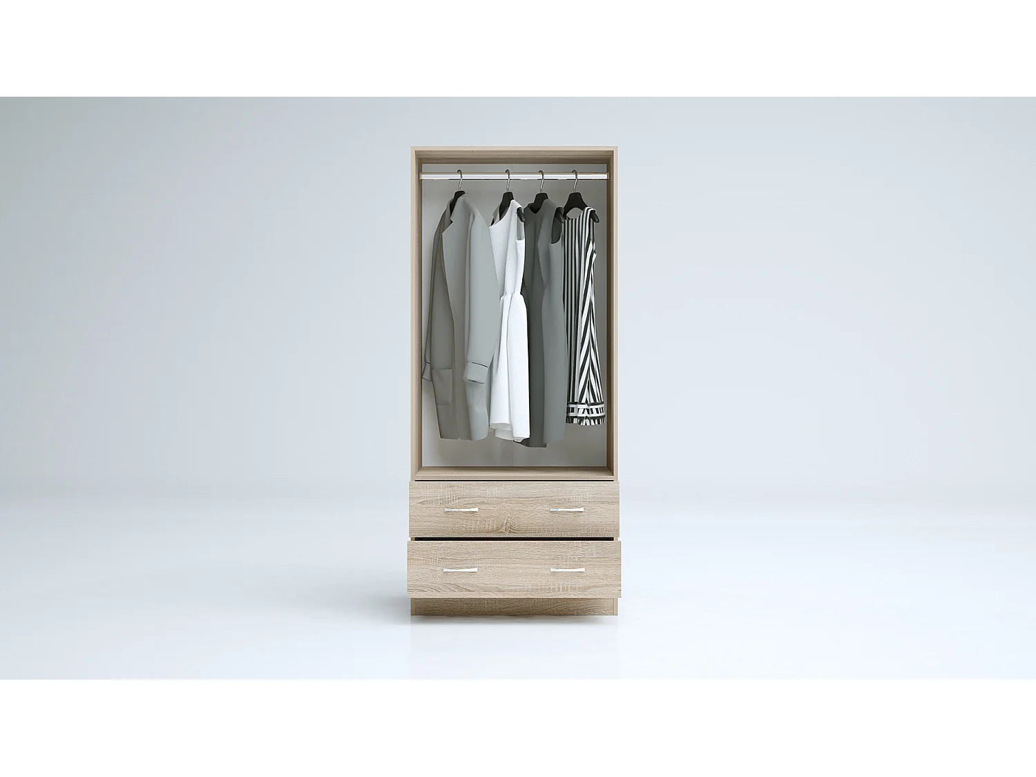 Armadio 2 ante battenti e 2 cassetti moderno 80x181x52 cm rovere chiaro AG50