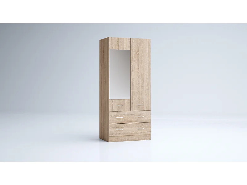 Armadio 2 ante battenti e 2 cassetti moderno 80x181x52 cm rovere chiaro AG50