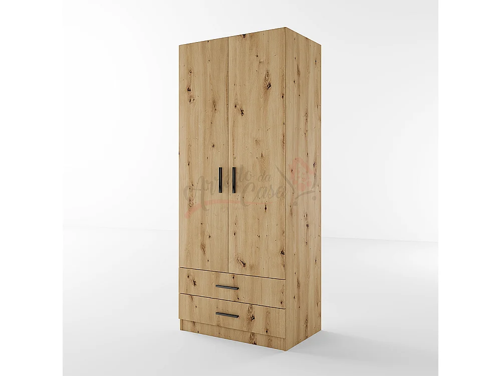 Armadio con anta battente design contemporaneo effetto legno con cassettoni 80x191 rovere AI1008