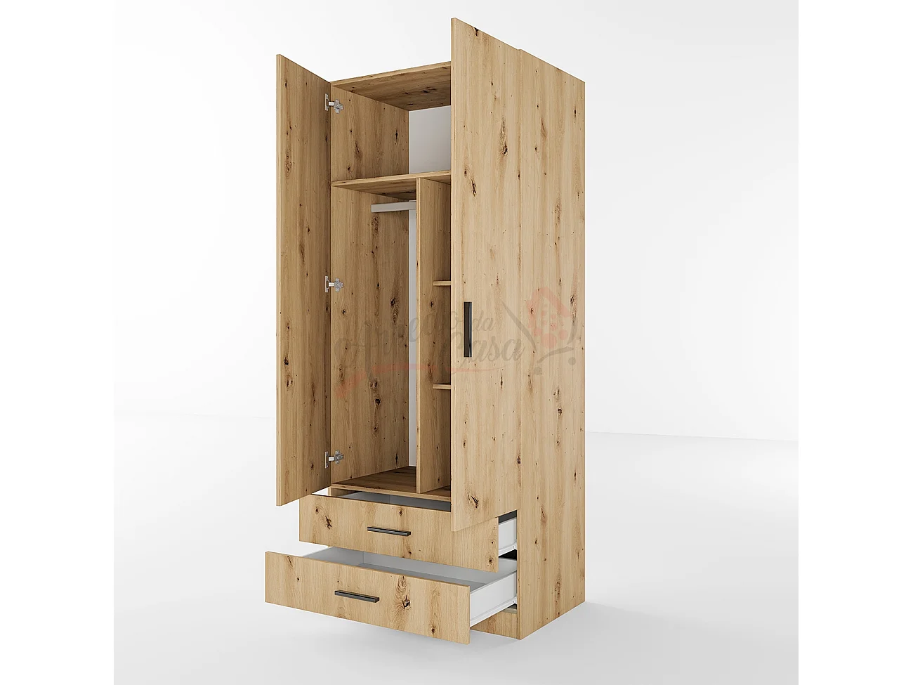 Armadio con anta battente design contemporaneo effetto legno con cassettoni 80x191 rovere AI1008