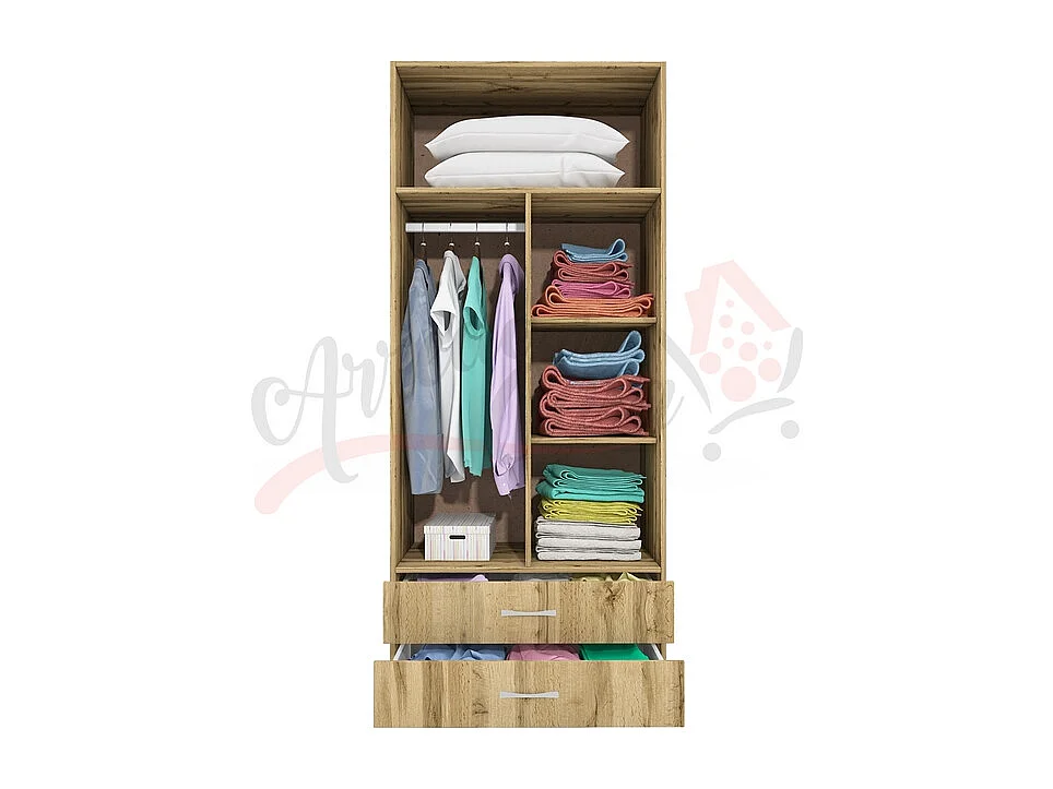 Armadio con anta battente design contemporaneo effetto legno con cassettoni 80x191 rovere AI1008