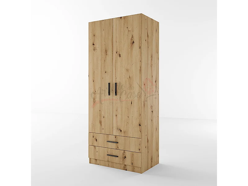 Armadio con anta battente design contemporaneo effetto legno con cassettoni 80x191 rovere AI1008