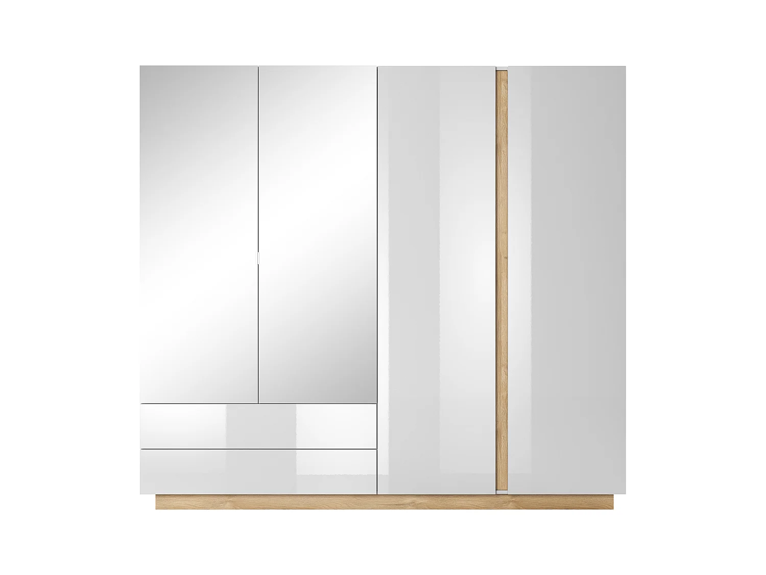 Armadio 220x202cm con 4 ante battenti con specchio e 2 cassetti moderno bianco ALK2