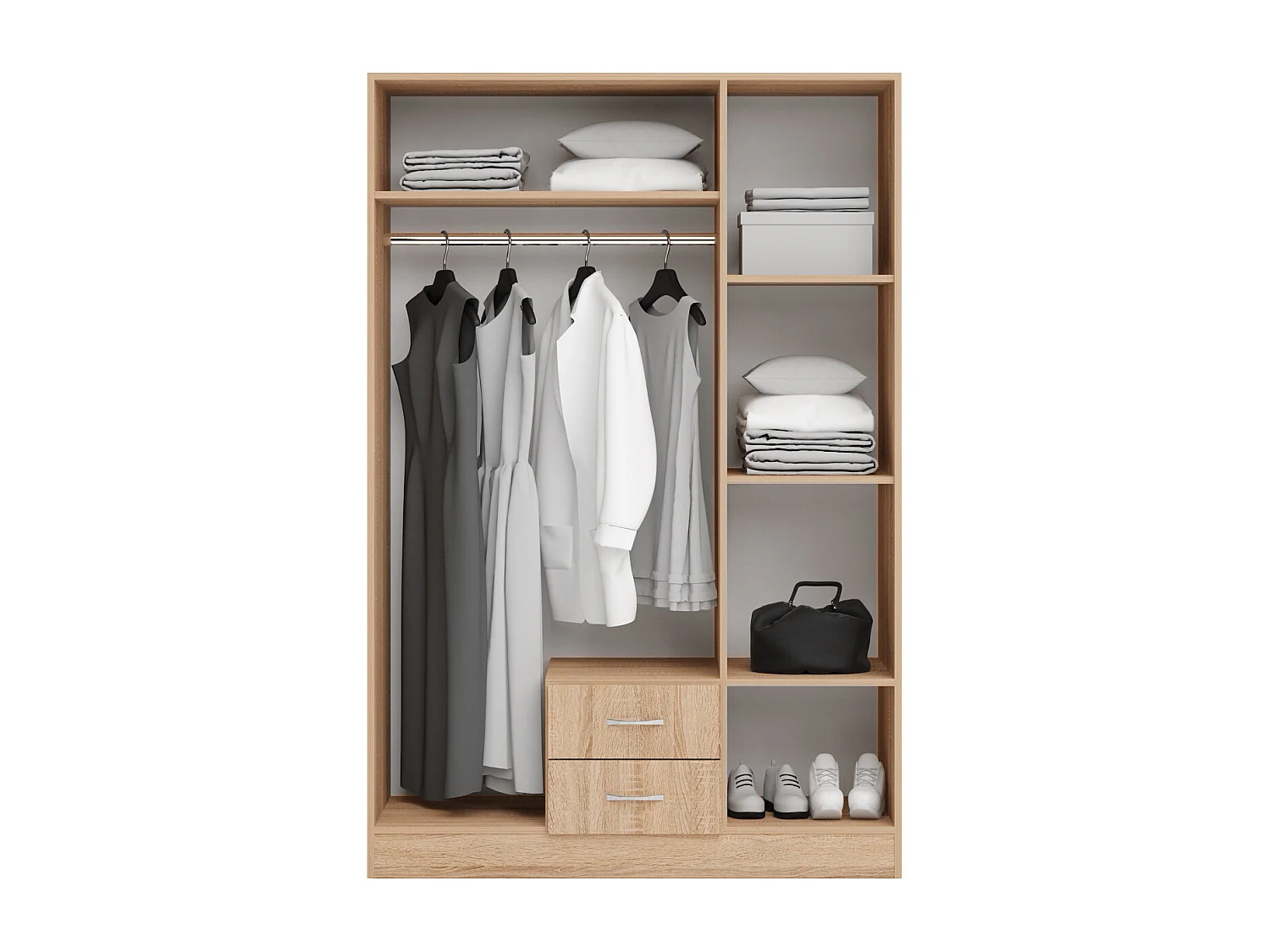 Armadio a tre ante battenti e cassetti con specchio sonoma 120x181 AG52