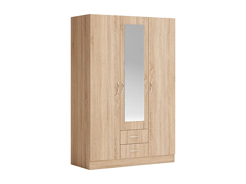 Armadio a tre ante battenti e cassetti con specchio sonoma 120x181 AG52