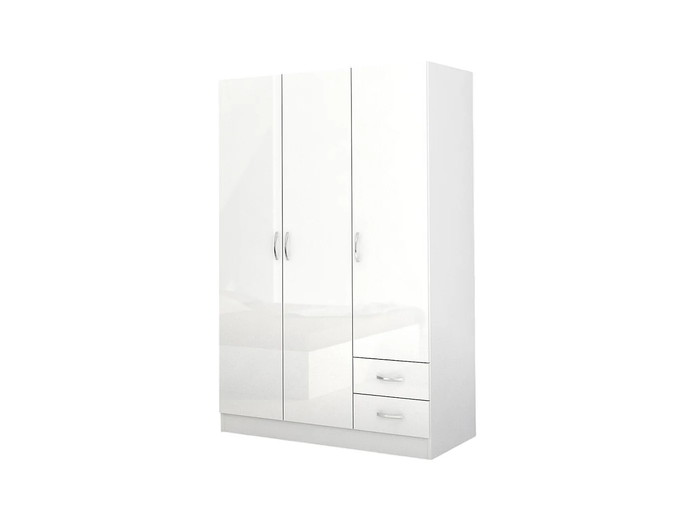 Armadio a tre ante battenti stile classico con due cassetti effetto legno 120x181 bianco lucido AG2