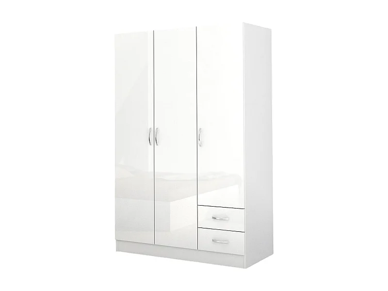 Armadio a tre ante battenti stile classico con due cassetti effetto legno 120x181 bianco lucido AG2