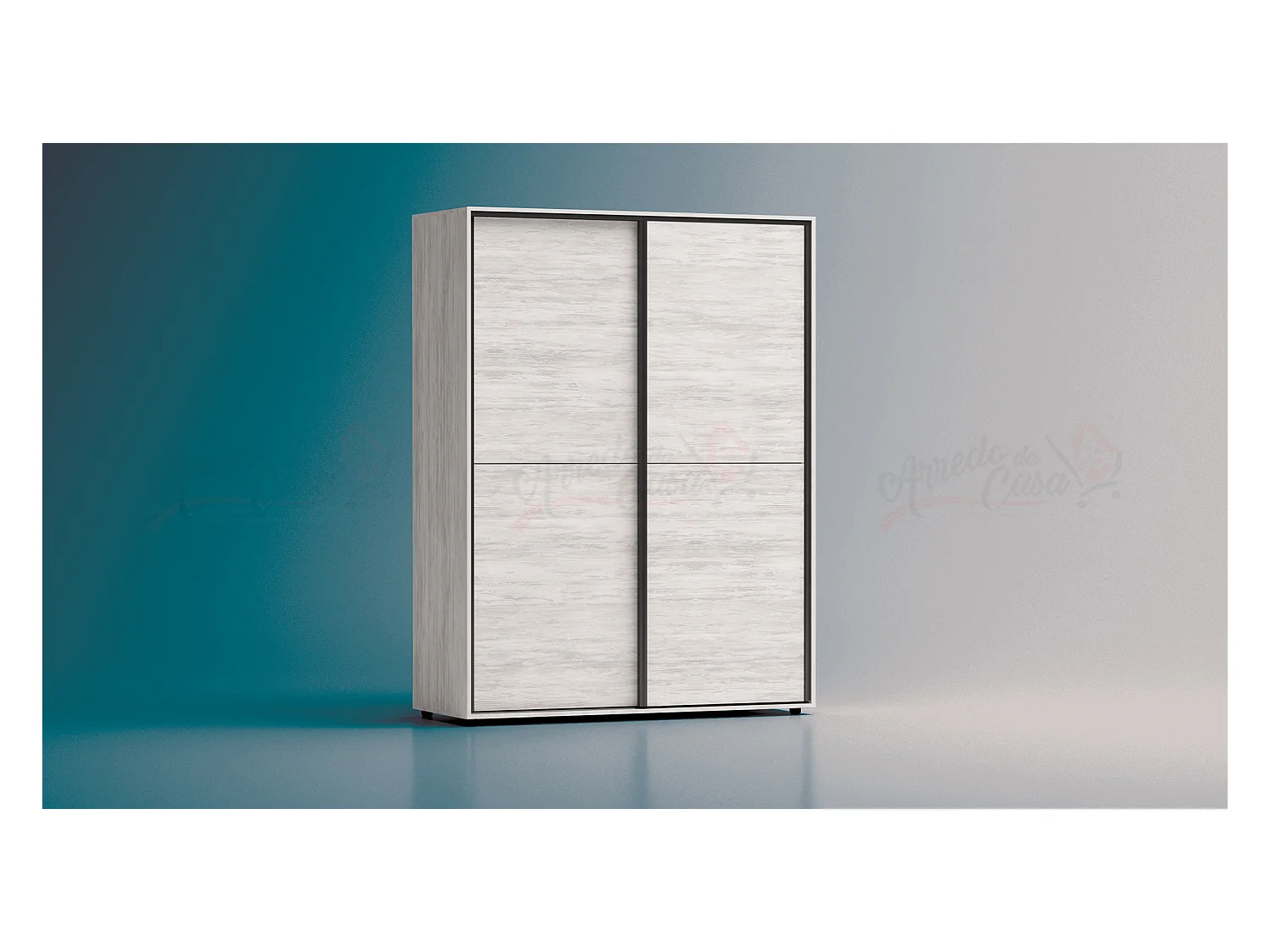 Armadio con due ante scorrevoli design contemporaneo per camera da letto 150x200 bianco legno AG4