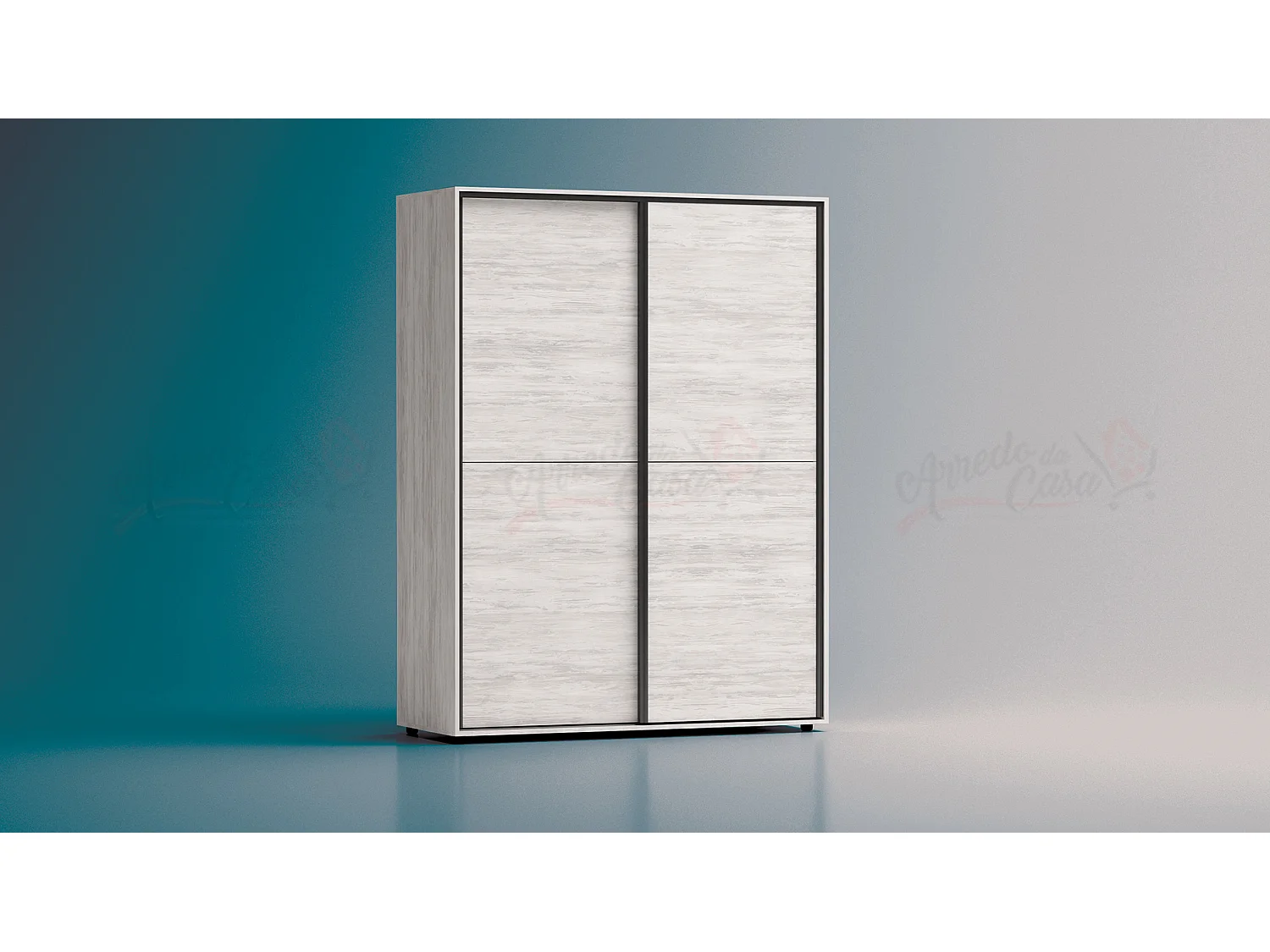 Armadio con due ante scorrevoli design contemporaneo per camera da letto 150x200 bianco legno AG4