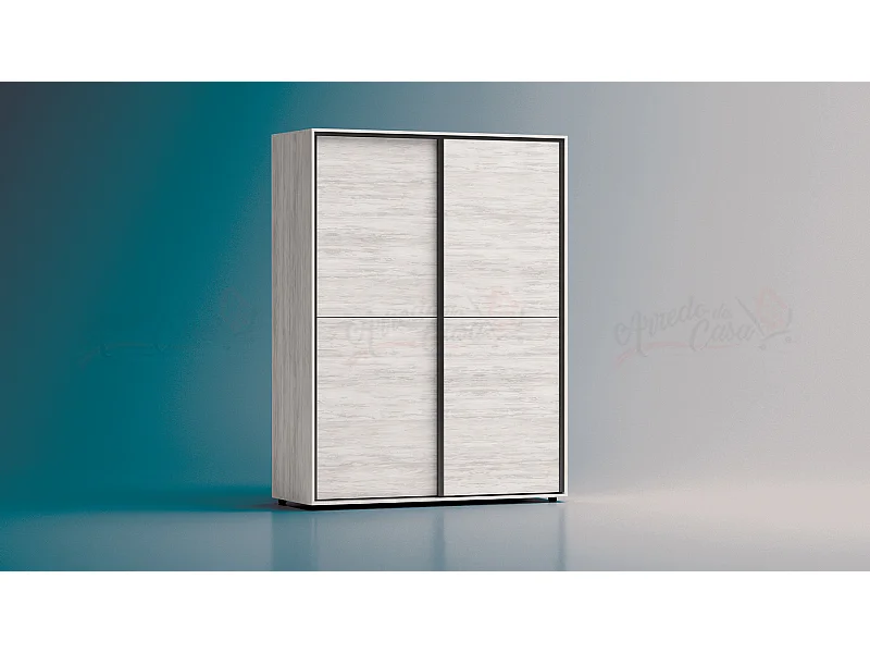 Armadio con due ante scorrevoli design contemporaneo per camera da letto 150x200 bianco legno AG4