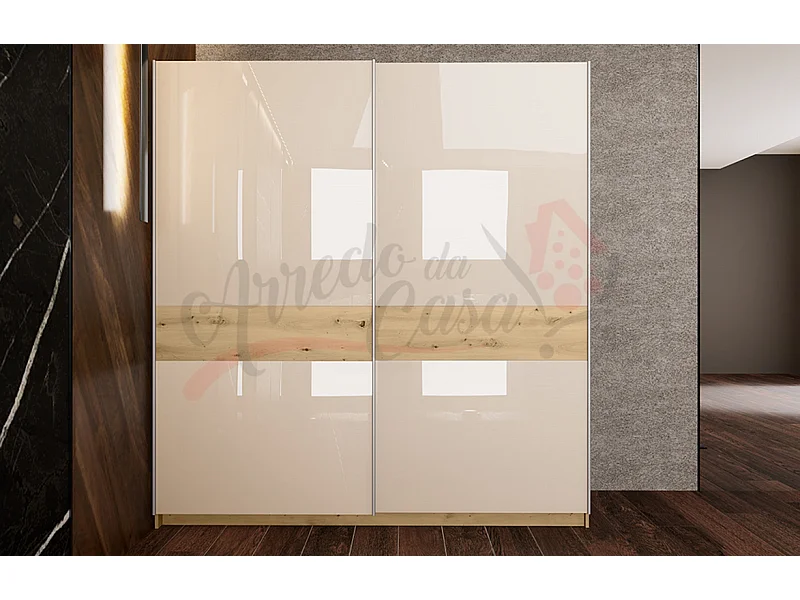 Armadio con due ante scorrevoli stile moderno lucido 200x214 rovere sabbia AI12