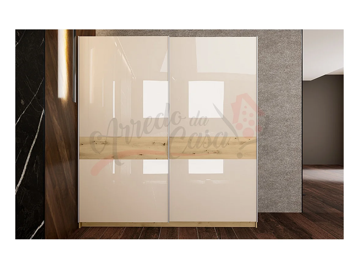 Armadio con due ante scorrevoli stile moderno lucido 200x214 rovere sabbia AI12