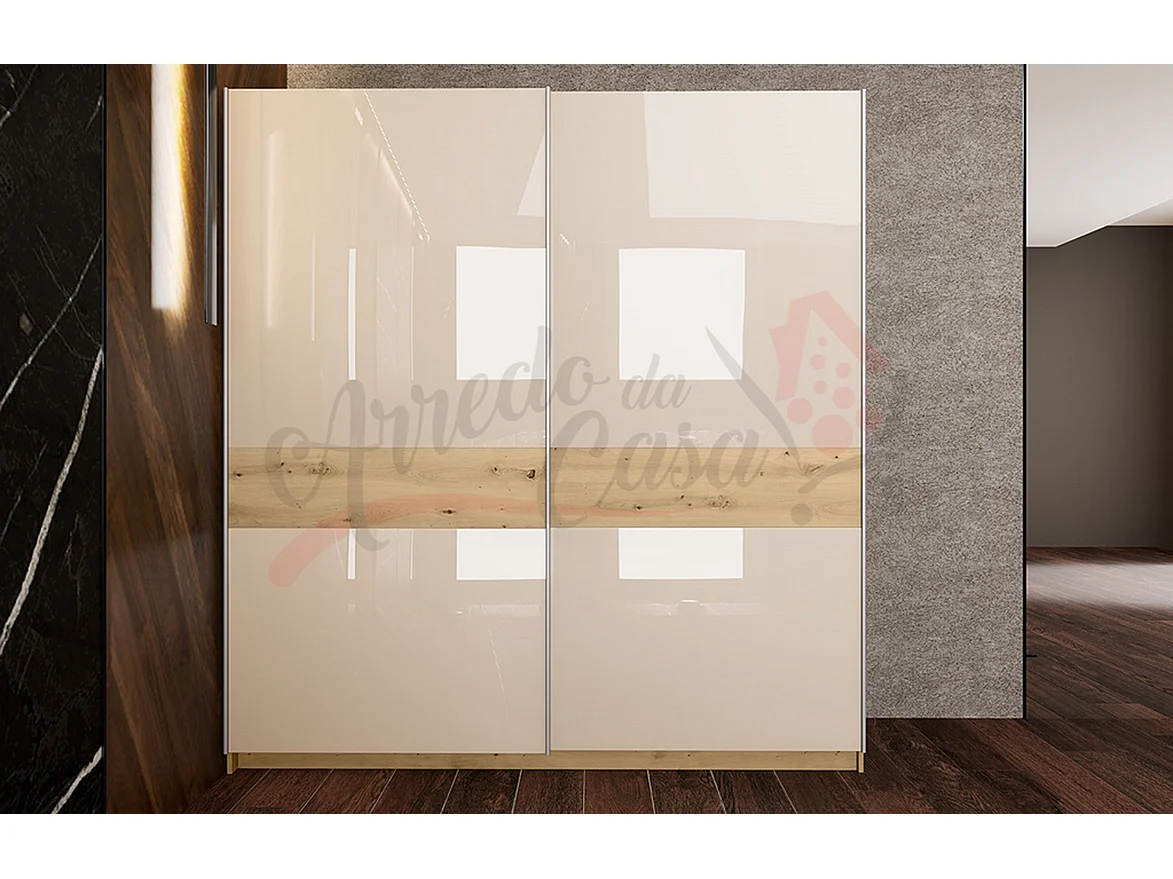 Armadio con due ante scorrevoli stile moderno lucido 200x214 rovere sabbia AI12