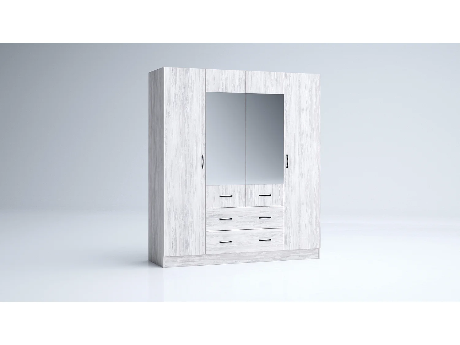 Armadio 4 ante battenti e 2 cassetti 160x181x52 cm bianco legno AG49