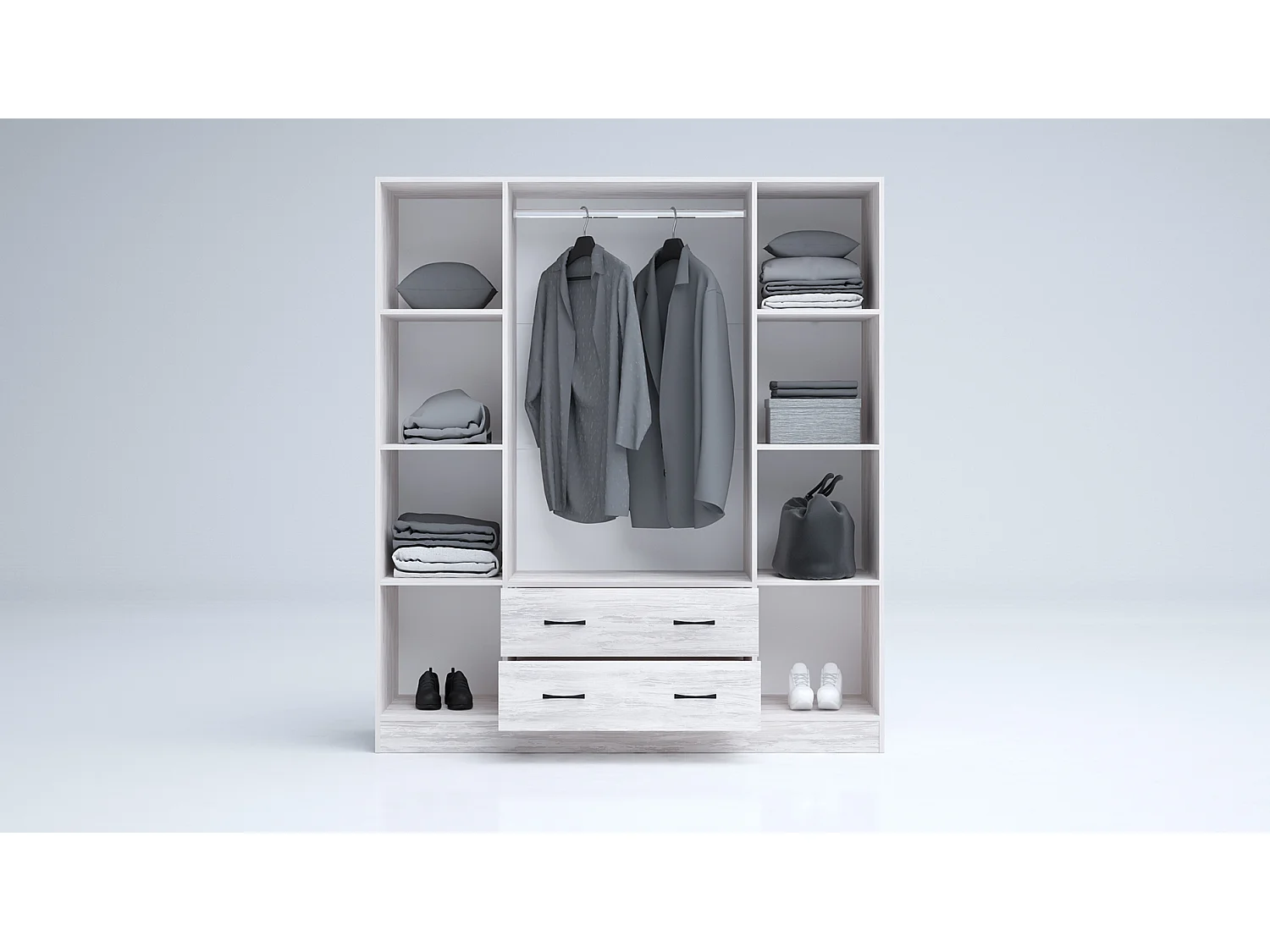 Armadio 4 ante battenti e 2 cassetti 160x181x52 cm bianco legno AG49