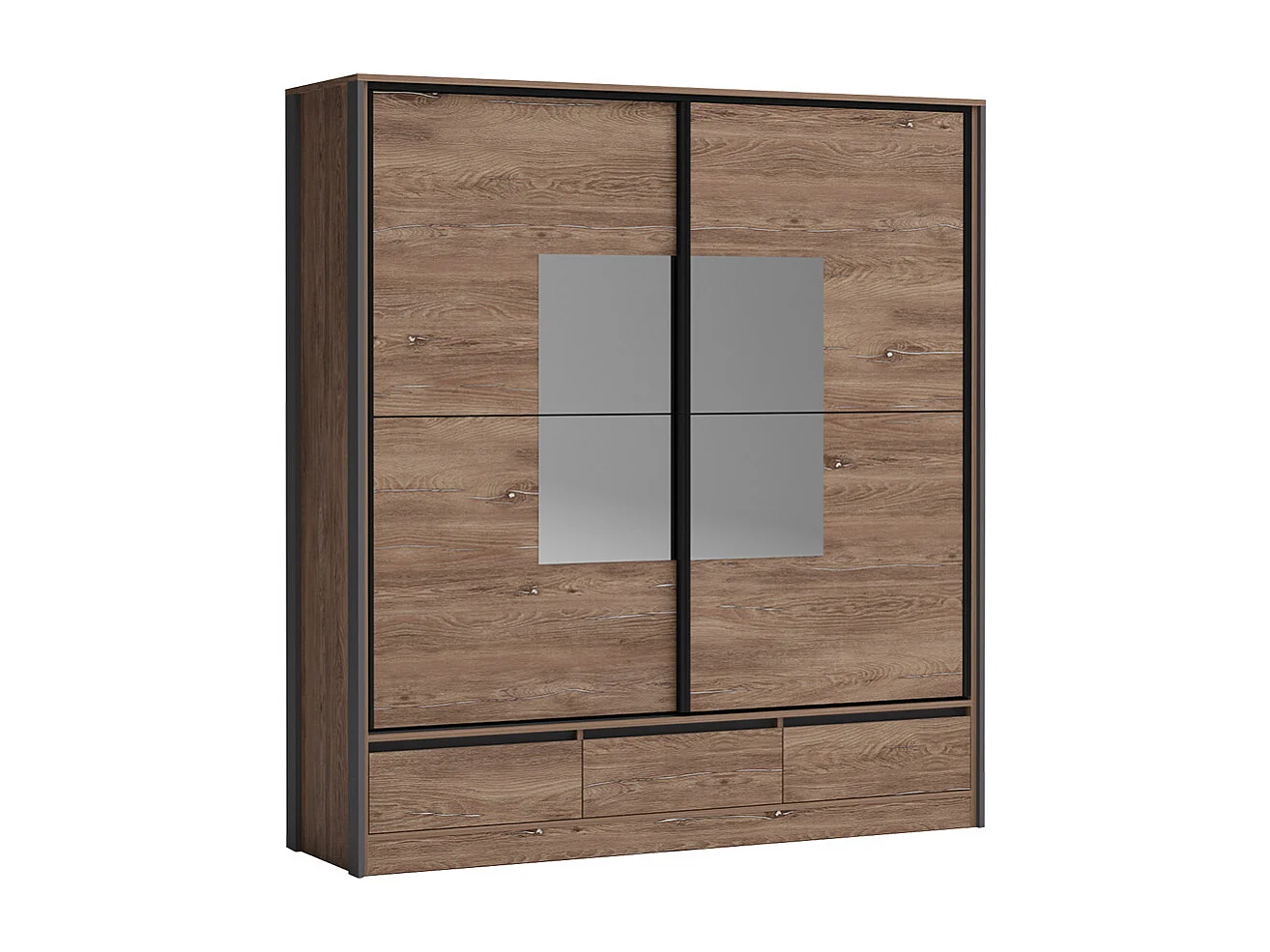 Armadio a due ante scorrevoli con specchio 207x225 marrone e grigio antracite AG51